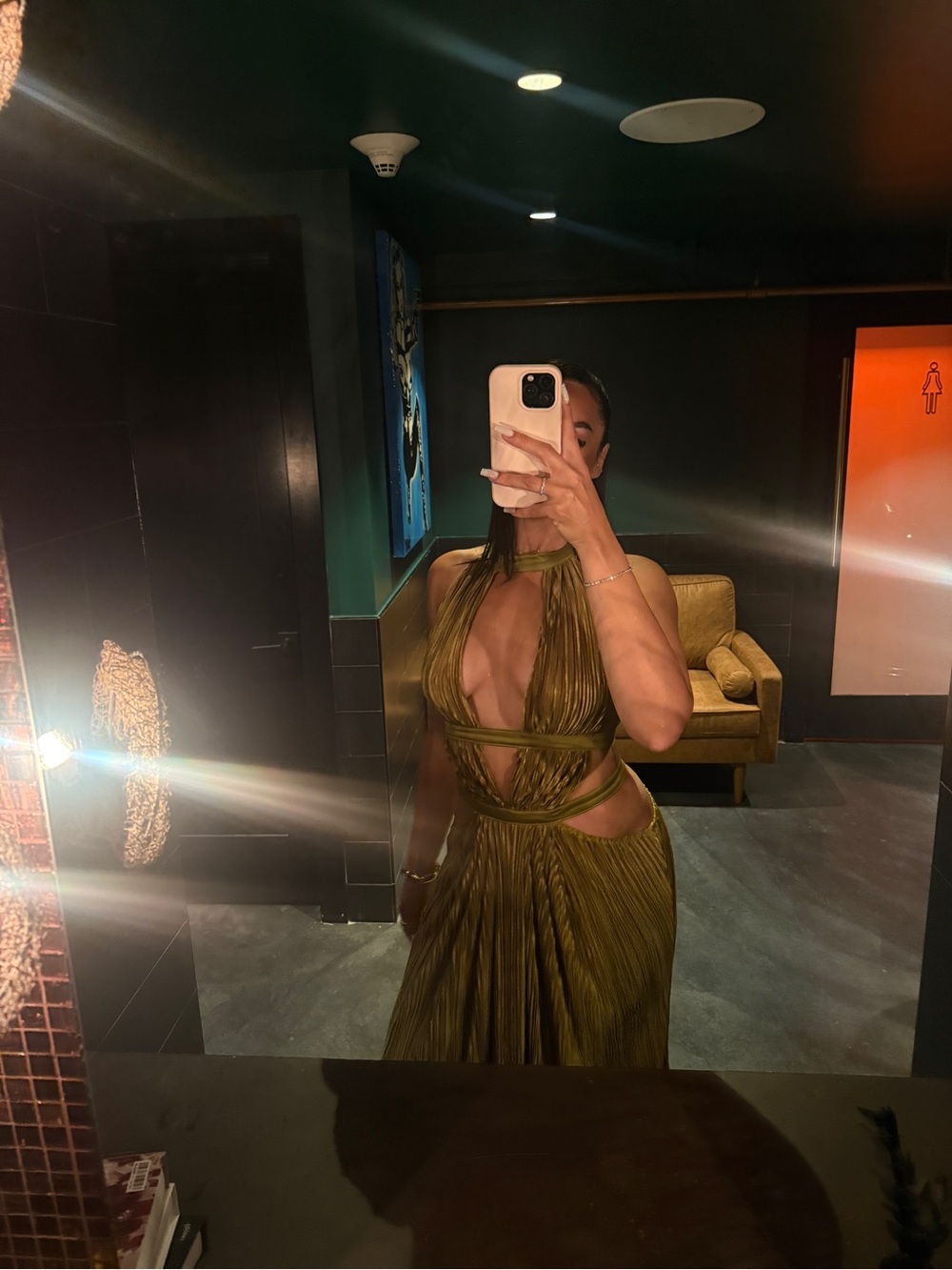 Fashion Nova Olive Halter Pleated Maxi Dress
